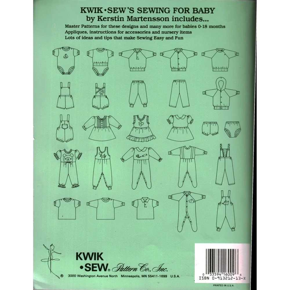 Kwik Sew Sewing for Baby Kerstin Martensson Master Patterns Included 0-18 Months